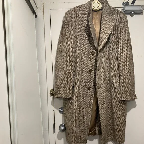 VINTAGE SIMPSONS THE STORE FOR MEN TWEED TRENCH COATS SIZE L/XL - Picture 5 of 12